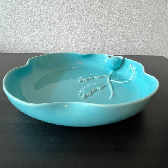 Caliente Pottery Aqua Blue Flower Dish Virgil Haldeman Made in Burbank CA - Picture 4 of 7
